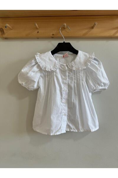 minibambi Kız Çocuk Gömlek Pamuklu Beyaz