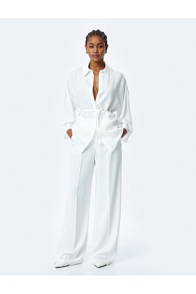 Koton 3/4 Kimono Sleeve Viscose Oversize Shirt with Belt
