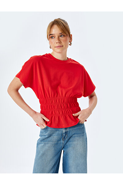 Koton Βαμβακερό μπλουζάκι με κοντό μανίκι με λαιμόκοψη