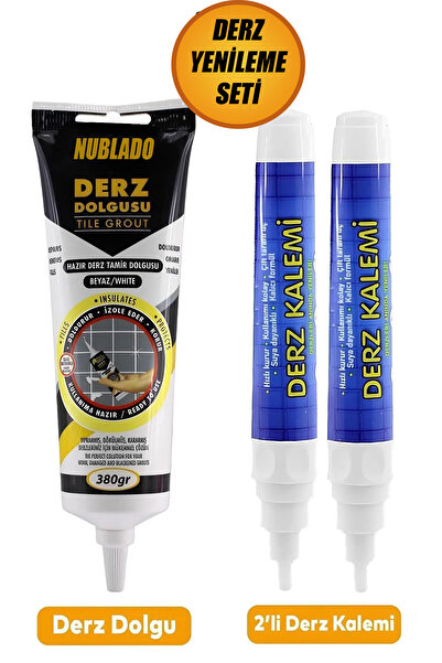 NUBLADO (3'lü Set) Fayans Beyaz Derz Boyama Boyası Kalemi + Fayans Arası Hazı...