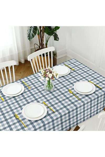 Evim Indigo Tablecloth - Canvas Checked, Liquid Proof and Stain Resistant