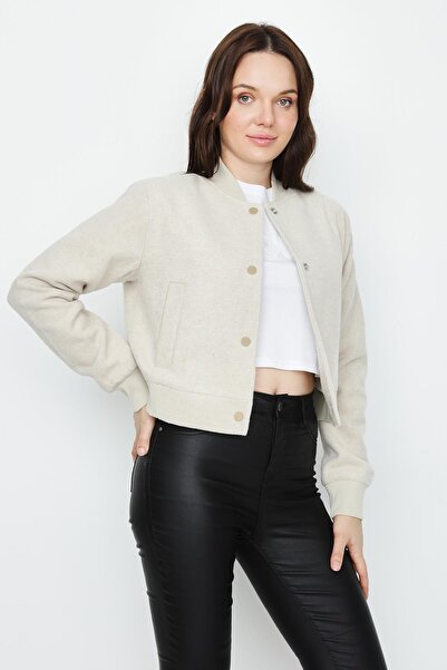 mangis Kadın Astarlı Çıtçıt Kapamalı Kaşe Bomber Ceket