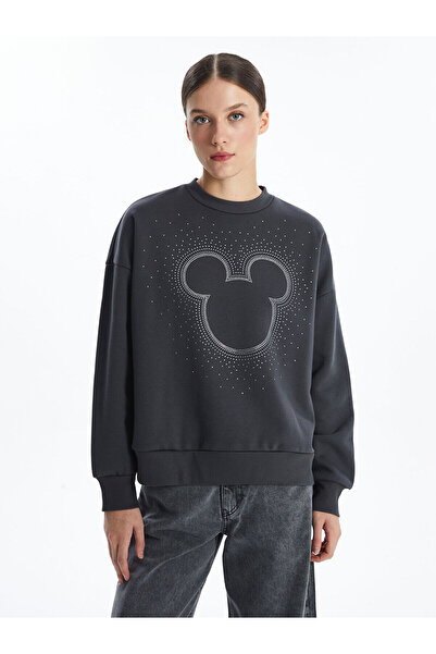LC Waikiki Bisiklet Yaka Mickey Mouse Baskili Oversize Kadin Kalin Sweatshirt...