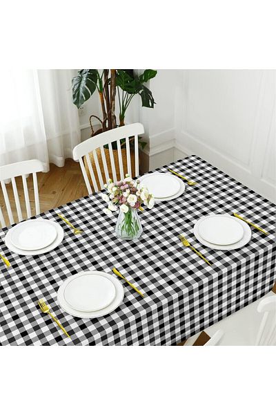 Evim Black Canvas Tablecloth - Checked and Liquid Proof Stain Resistant