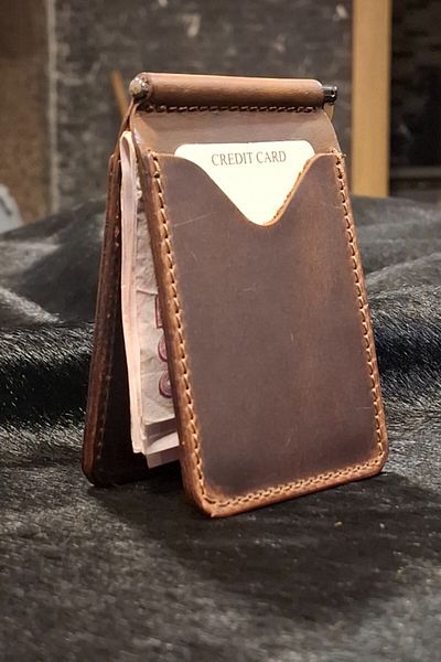 MAT Deri Men's Wallet Genuine Leather Money Clip Wallet & Card Holder Brown Brown Hand Stitched Slim Card Holder