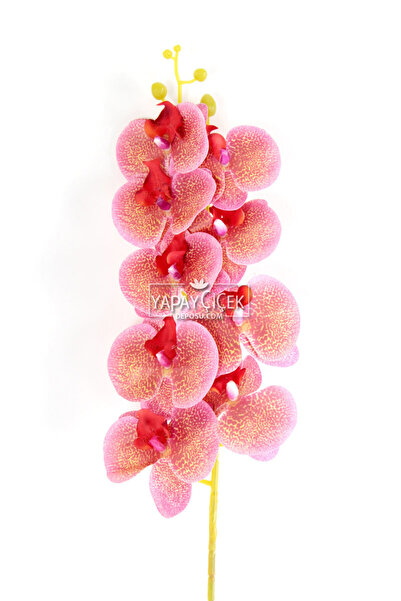 Yapay Çiçek Deposu Yapay Dal Baskılı Orkide Çiçeği 88 cm Pembe Krem Benekli