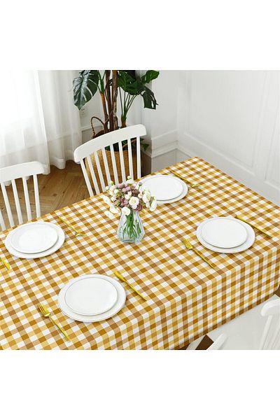 Evim Mustard Canvas Tablecloth - Checked and Liquid Proof