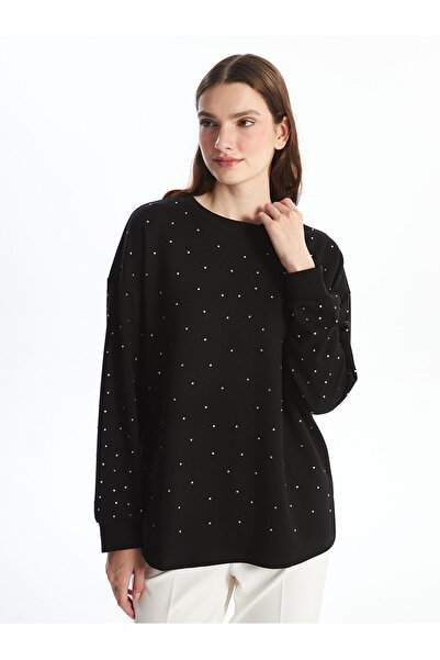 LC Waikiki Özmarka New Season Crew Neck Shiny Stone Oversized Women's Sweatshirt