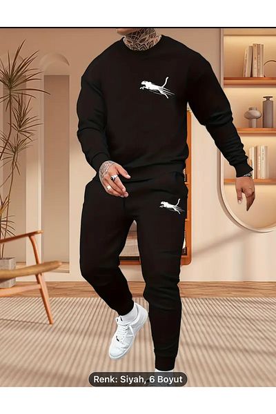 NEW TRENDY COLLECTİON Set de pijamale confortabile din 2 piese pentru bărbați, cu mânecă lungă, cu gât rotund, cu imprimeu aleatoriu și buzunare