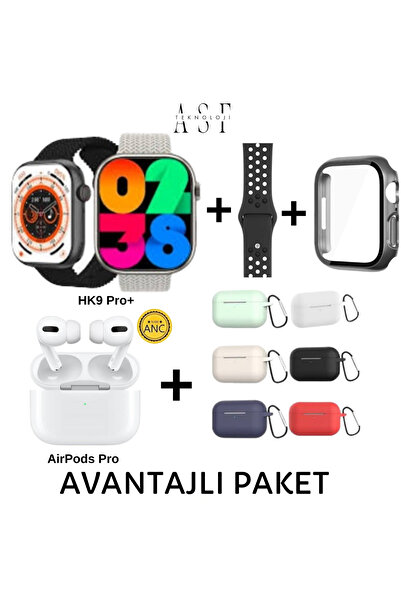 asfteknoloji Avantajlı Paket HK9 Pro+ Plus Akıllı Saat+AirPods Pro+Kılıf+Koru...