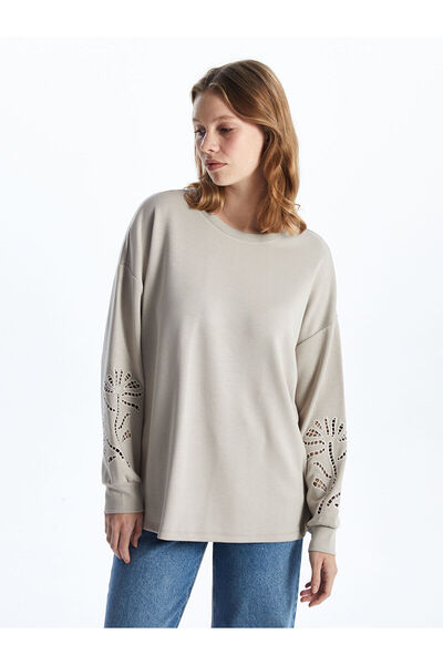 LC Waikiki Crew Neck Openwork Oversize Women's Sweatshirt