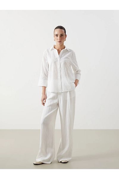 LC Waikiki Cămașă de damă LCWAIKIKI Classic Poplin Broderie Albă