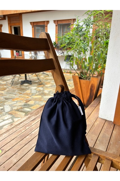 Sumicorn Design Lacivert Çevre Dostu Bez Büzgülü İpli Düzenleyici Kese,Makyaj...