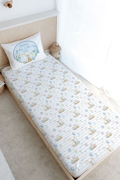 Tuğba Kuğu Single Elastic Sheet Set - for Baby Series - Blue Rocking Horse