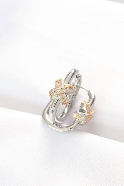 shopwave Brass Double Color Rhinestone X Design Rectangular Earrings