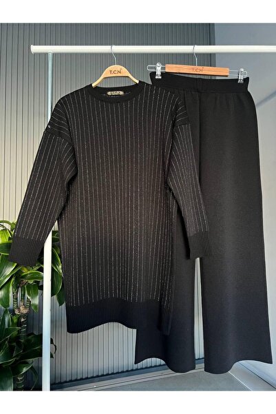 MACMODA Bisiklet Yaka Çizgi Detay Tunik Pantolonlu İkili Triko Takım