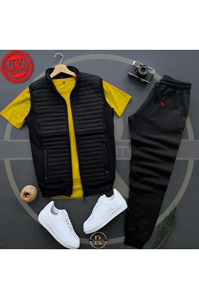 Risil-Nu Company Quilted Vest and Sweatpants - Yellow T-Shirt Set of 3