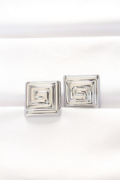 lumossia Brass Silver Color Square Form Earrings