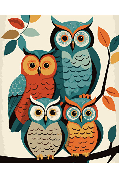 Tuval Dünyası SAYILARLA KANVAS BOYAMA SETİ BAYKUŞ DESEN FIRÇA VE BOYALAR BİRL...