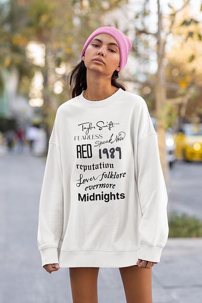 SEVBANO Taylor Swift Album Names Printed Unisex Oversize Sweatshirt