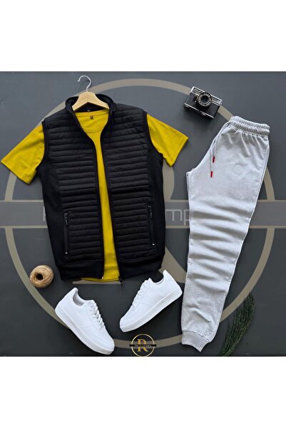 Risil-Nu Company سترة مبطنة أساسية - بنطال رياضي صيفي رمادي - طقم تي شيرت أصف...