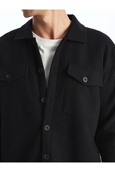 LC Waikiki Ανδρικό πουκάμισο με μακρυμάνικο μπουφάν LCW Vision Black Regular Fit