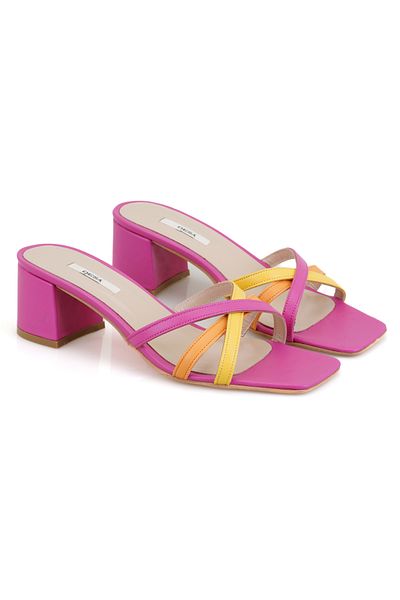 Desa Women's Pink Heeled Leather Slippers