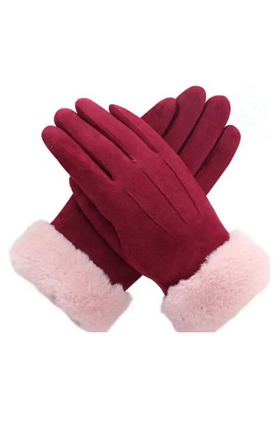 Betülce Velour Three Stripes Plush Winter Touch Soft Windproof Quality Women's Gloves