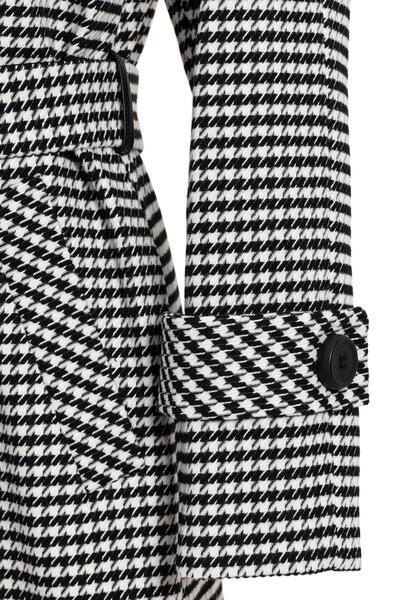 Olcay Black Oversize Leather Detailed Houndstooth Patterned Coat 3027