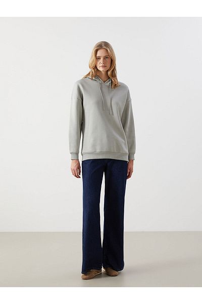 LC Waikiki Hooded Plain Oversize Women's Thick Sweatshirt Tunic