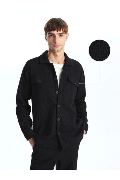 LC Waikiki Ανδρικό πουκάμισο με μακρυμάνικο μπουφάν LCW Vision Black Regular Fit