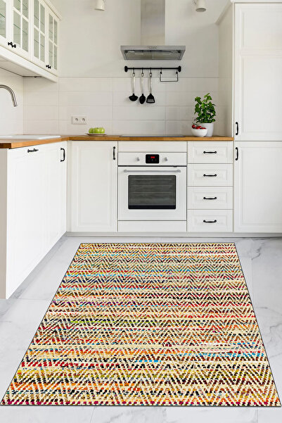 Homiko Modern Motifli Dijital Baskılı Kalın Mutfak Halısı