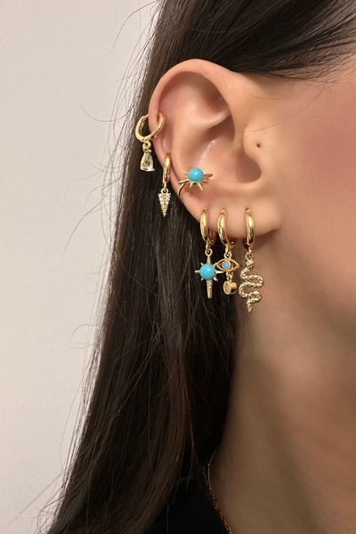 Okko Store 6-Piece Earrings with Blue Stone Snake Detail