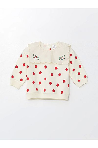 LC Waikiki Lcw Baby - Ecru Embroidered Baby Girl Sweatshirt and Leggings Pants Set of 2