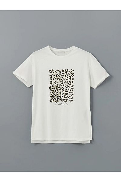LC Waikiki Lcwaikiki Classic Ecru Crew Neck Leopard Print Women's T-Shirt