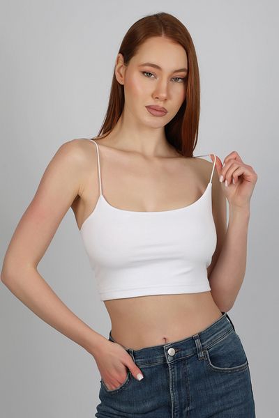 Şenay Ιμάντας σχοινιού CROP LINED λευκό μαύρο μπουστάκι από λύκρα ποιότητας