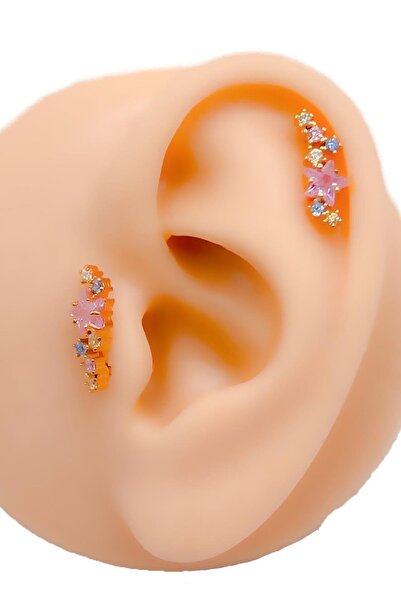 Trinos Cerrahi Çelik Piercing Zirkon Taşlı Büyük Yıldızlı Samanyolu Figürlü K...