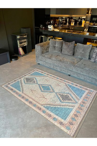 Rugs Modern Halı Emre Collection Blue Gray Tone Traditional Motif Patterned W...