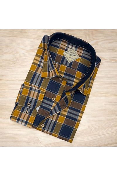 GÖMLEK GALERİSİ Men's Slim-Fit Plaid Long Sleeve Shirt