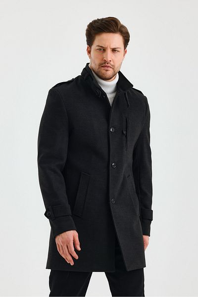 TREND KOMBİN Ανδρικό παλτό με λεπτή εφαρμογή Anthracite Stash