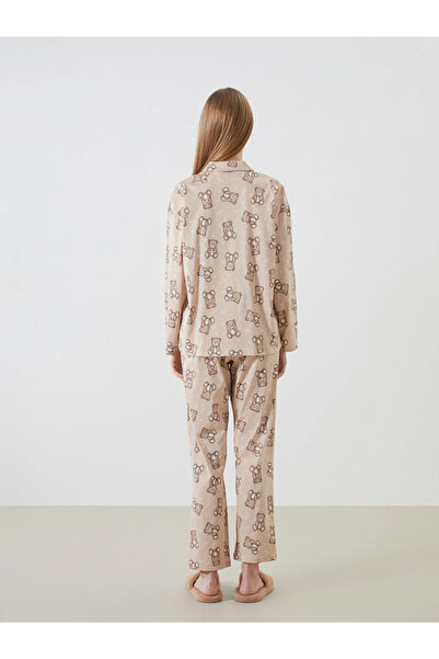 LC Waikiki LCW  Bej Gömlek Yaka Desenli Kadın Pijama Takımı