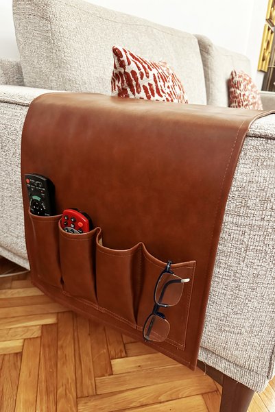 Mutfakta Moda Leather remote control seat side organizer 1st class fabric side table