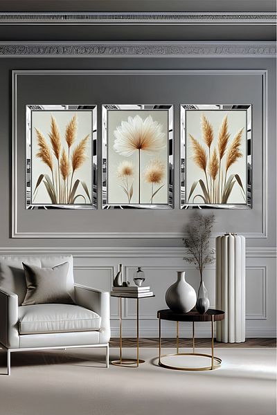 YOKTAYOK Pictură cu flori de pampas 3D cu cadru din plexiglas