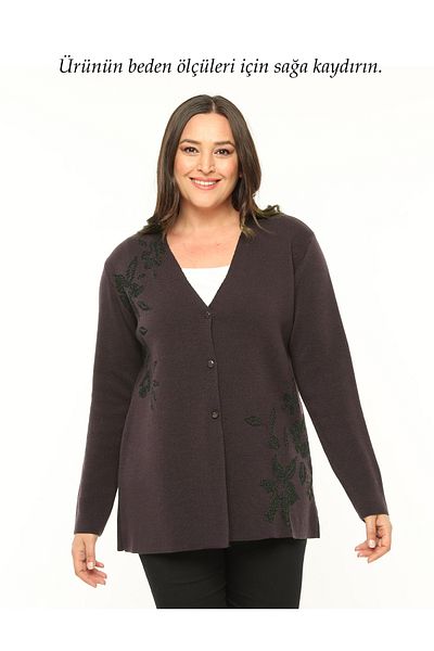 Laden Purple Glitter Knitwear Cardigan - Plus Size, Medium Thick, Mother