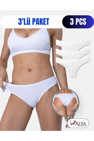 ALYA UNDERWEAR Chiloți brazilieni pentru femei 3 piese (ALB)