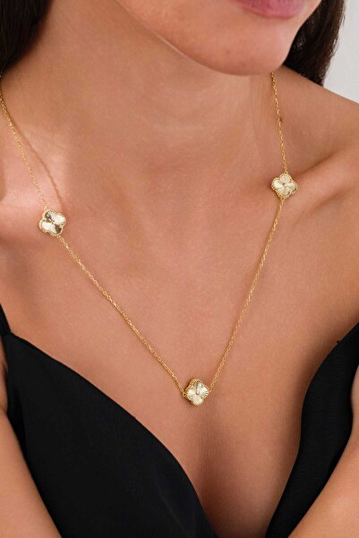 AcestesDesign Yonca Şans Model 3Motif Zarif Parlak Özel Seri Altın Kaplama 92...