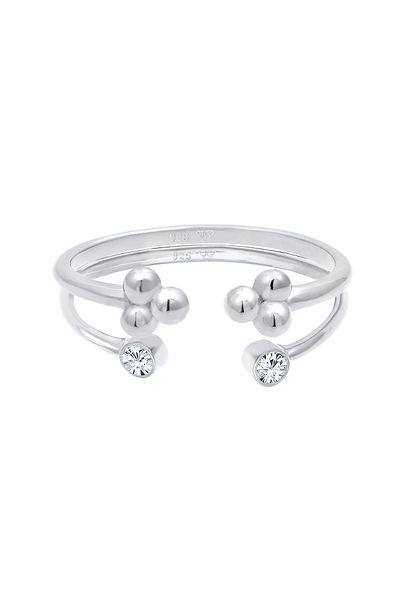 ELLI Inel pentru dama, cu design cu bile, set deschis cu cristale din argint 925