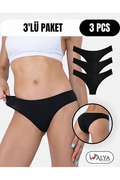 ALYA UNDERWEAR Chiloți brazilieni pentru femei 3 piese (NEGRU)