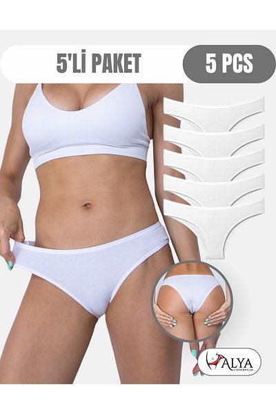 ALYA UNDERWEAR Chiloți brazilieni pentru femei 5 piese (ALB)