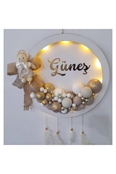 MİSHE TASARIM Mishe Tasarım Ahşap Yenidoğan Led Işıklı Bubble  Kapı Süsü